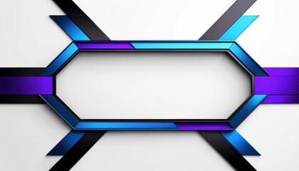 Poster - Abstract geometric frame with black, blue and purple metallic bands, white background