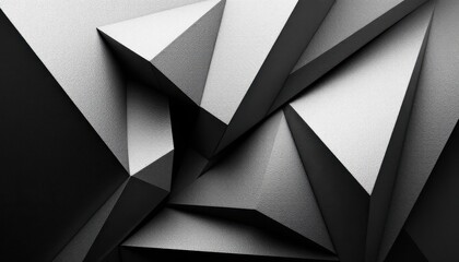 Poster - Abstract geometric 3d shapes with metallic texture in black and white