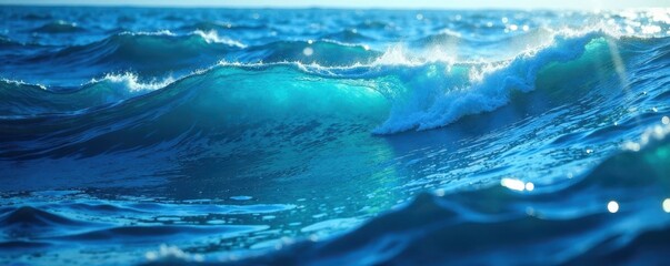 Wall Mural - intense blue, textured waves, sunlight filtering, underwater, sunlight