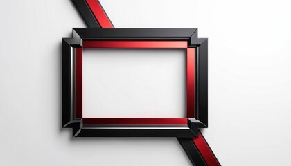 Poster - Abstract frame design with red and black accents on a white background minimal aesthetic