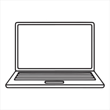Continuous one line laptop drawing silhouette on white background
