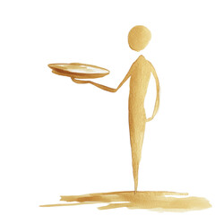 Aufkleber - A minimalist watercolor painting depicts a stylized figure holding a tray, suggesting service or hospitality.