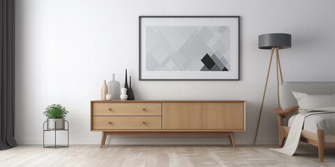 Wall Mural - Vertical wood frame mockup in living room interior with window light shadow. 3d rendering, 3d illustration