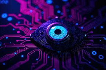Aufkleber - Eye Symbol Integrated with Colorful Circuit Design Background