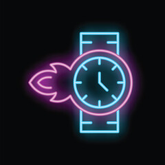 Poster - neon sign of a wristwatch with flames showing that time is passing quickly
