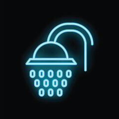 Poster - Blue neon shower head icon glowing on dark background represents concepts such as hygiene, cleanliness, and relaxation