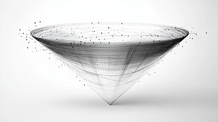 Poster - Black and white image of a funnel with small dots arranged inside and around it