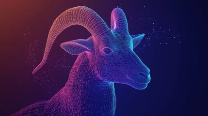 Poster - Goat head with wire structure art installation in a contemporary setting