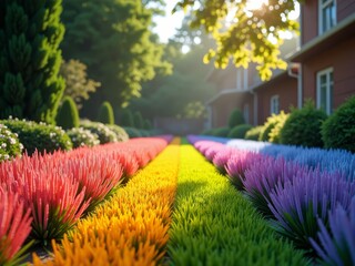 Wall Mural - A vibrant garden path lined with colorful flowers