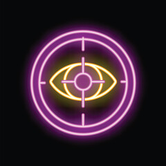 Poster - Neon sign representing an eye tracking system with glowing lines on a black background