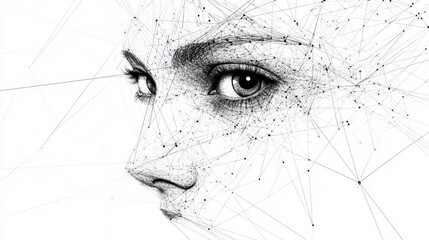 Poster - Womans face featuring lines and dots in a modern artistic style for creative concepts