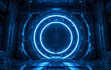 Wall Mural - ai blue circle gate futuristic version