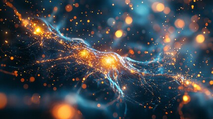 Fototapete - Vibrant neural pathways pulse with energy, showcasing the complex web of connections that form the foundation of human intelligence and creativity. Brilliant lights illuminate this vast network