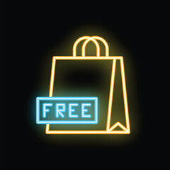 Wall Mural - Neon shopping bag with glowing free sign is an eye catching illustration of a special offer