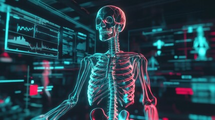 Poster - Neon Skeleton: Digital Anatomy in a Futuristic Medical Interface