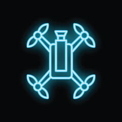 Poster - Bright blue neon sign of a drone flying on a black background