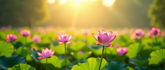 Wall Mural - A beautiful pink flower in a serene pond