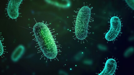 Poster - 3d illustration of bacteria cells with colorful structures in microscopic view