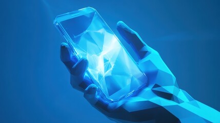 Poster - Hand holding a blue diamond gemstone on a neutral background for jewelry and luxury concepts