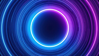 Poster - Abstract circular neon light trails in a dark space creating a glowing vortex