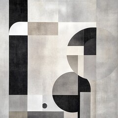Poster - Abstract geometric design, bold black and white shapes with circular elements, modern art suitable for creative displays.