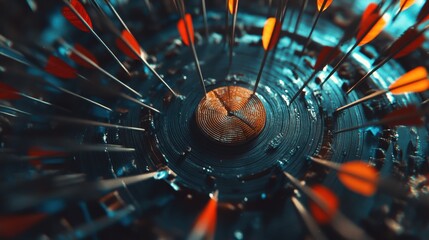 Poster - Close up of a metallic object illuminated by a red light on a dark background
