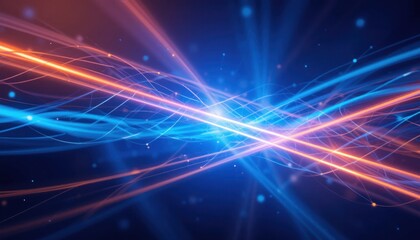 Poster - Abstract digital background with glowing lines and particles on dark background