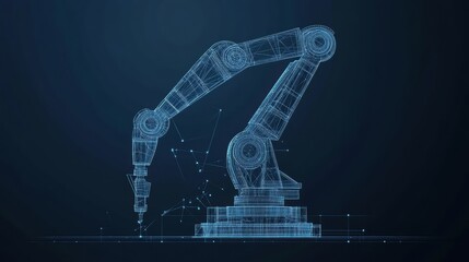 Poster - Robotic arm holding a blueprint for engineering and design projects in a modern workspace environment
