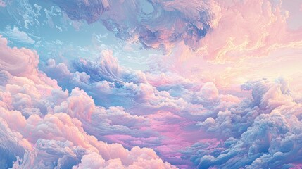 Poster - Dreamy pastel sky filled with fluffy clouds abstract background illustration