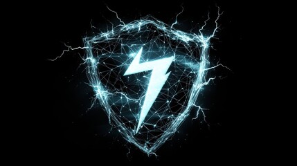 Poster - Lightning bolt striking in the center of a dark black background creating a dramatic visual effect