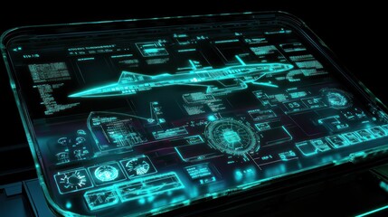 Poster - Futuristic Aircraft Display:  High-Tech Cockpit Holographic Interface