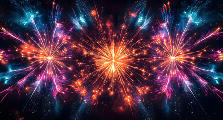 Poster - Neon fireworks with sparkling lights abstract background