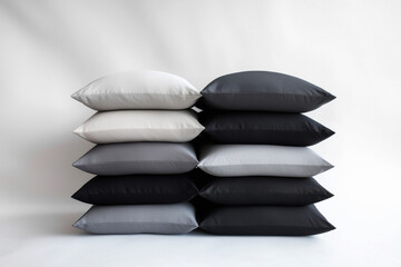 Poster - Gradient cushions stacked symmetrically from light gray to deep black against a white background