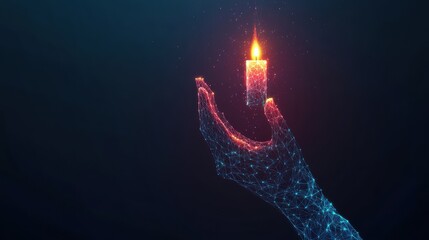 Poster - Hand holding a lit candle against a dark background creating a warm and inviting atmosphere
