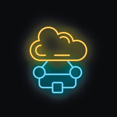 Poster - Neon icon of a car connected to the cloud, representing cloud computing and the future of mobility