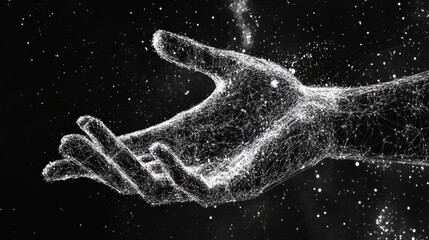 Aufkleber - Hand reaching up from ground surrounded by a network of dots representing connection and communication