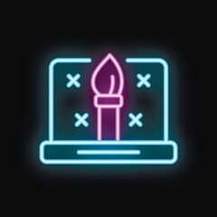 Poster - Glowing neon icon of graphic design software interface with brush tool for digital drawing