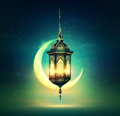 Wall Mural - Vector Ramadan background with lantern and crescent moon, detailed illustration, high resolution, professional photograph. 