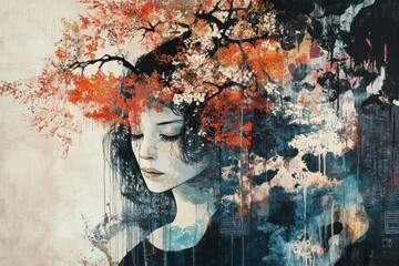 Poster - Abstract paintings by Japanese illustrations, .