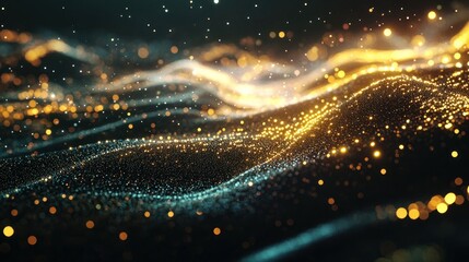 Poster - Abstract Gold and Teal Glitter Waves