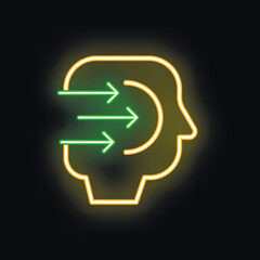 Poster - Neon sign illustrating information flowing into a human head, symbolizing learning and knowledge acquisition