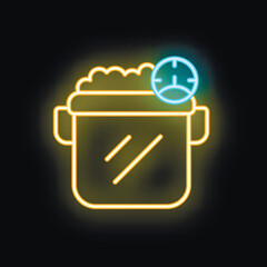 Poster - Neon icon of pot boiling over high heat on stove top burner with timer set
