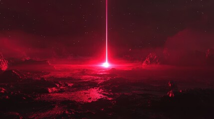 Canvas Print - Crimson Laser Beam Illuminates Alien Planet Landscape