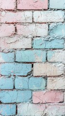 Poster - A charming vintage brick wall showcases a beautiful blend of soft pastel colors, reflecting a classic urban aesthetic from a bygone era, inviting admiration and inspiration