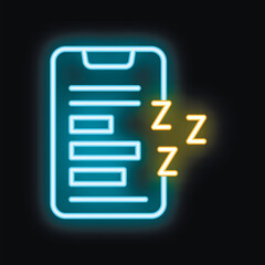 Poster - Neon icon of a smartphone with sleep mode turned on displaying z letters, indicating rest or inactivity