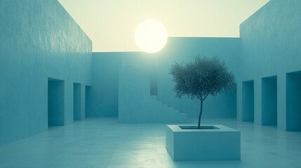 Poster - Tree in an indoor room with sunlight streaming through a window in the background