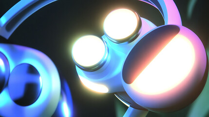 Poster - Abstract glowing futuristic object.  Smooth, glossy surfaces with vibrant neon lighting. Ideal for tech, scifi, or design concepts.  Creates a sense of innovation and energy.