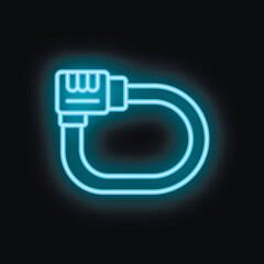 Poster - Neon blue icon of a wire cable glowing on a black background