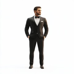 Wall Mural - A well dressed man in a tuxedo stands against a white background