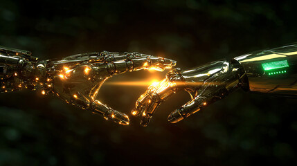 Poster - Robot holding a glowing object in a futuristic environment with neon lights and technology
